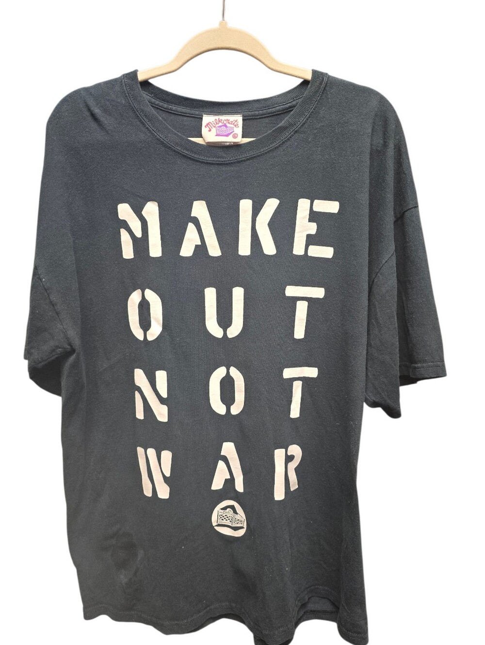 Mens Vintage Milkcrate Apparel Make Out Not War Black T-Shirt XL
